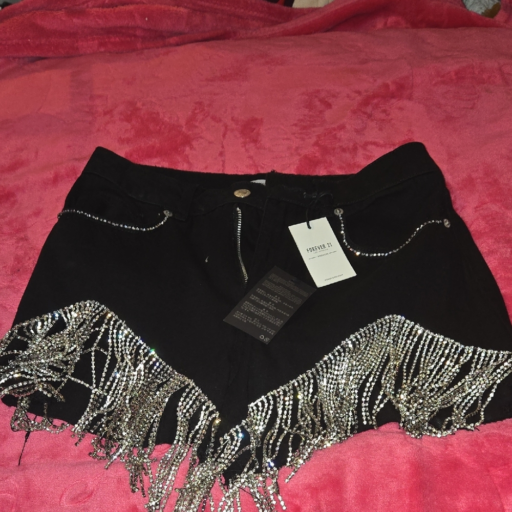 Forever 21 Black Shorts with Silver Fringe